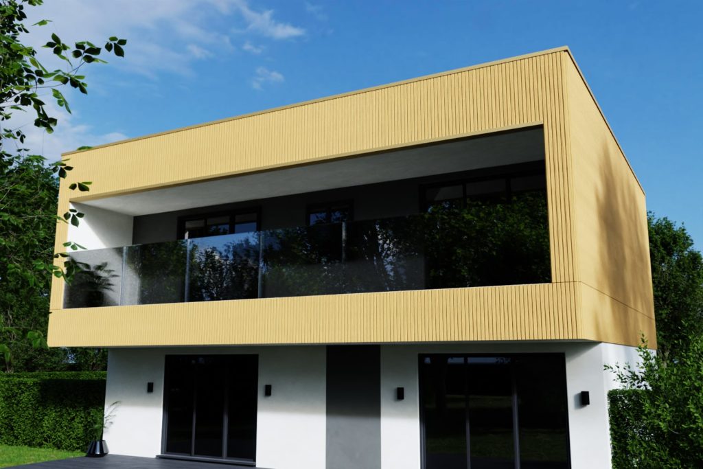 façade de maison moderne toute en bois composite